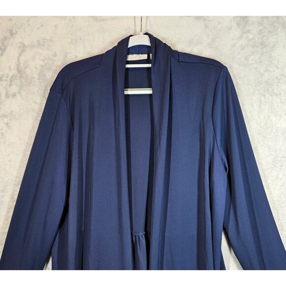 Susan Graver Premier Navy Womens L Open Cardigan Ruched Sleeves liquid silk - Picture 4 of 14